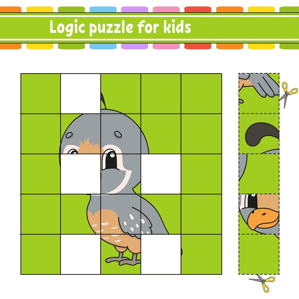 Logic puzzle for kids. Quail bird. Education developing worksheet. Learning game for children. Activity page. Simple flat isolated vector illustration in cute cartoon style.