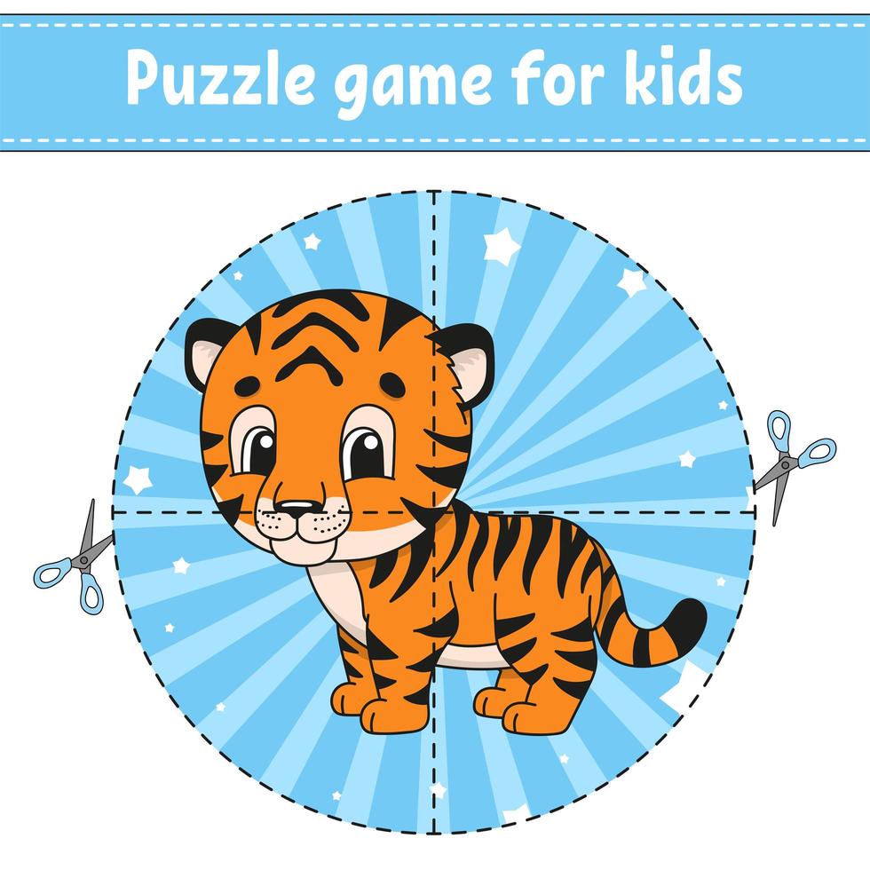 Cut and play. Logic puzzle for kids. Education developing worksheet. Learning game. Activity page. Cutting practice for preschool. Simple flat isolated vector illustration in cute cartoon style.