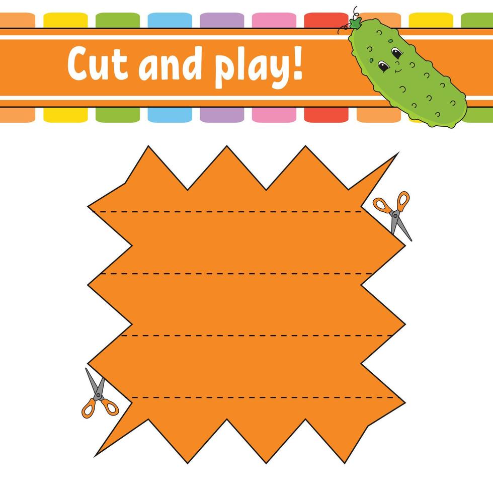 Cut and play. Logic puzzle for kids. Education developing worksheet. Learning game. Activity page. Cutting practice for preschool. Simple flat isolated vector illustration in cute cartoon style.