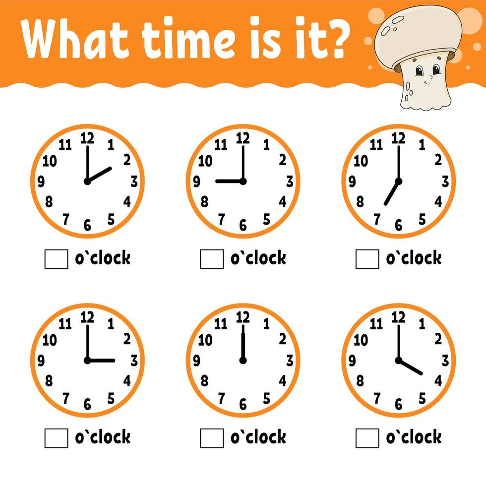learning time on the clock educational activity worksheet for kids and toddlers mushroom champignon game for children simple flat isolated color vector illustration in cute cartoon style 3771169 vector art at vecteezy