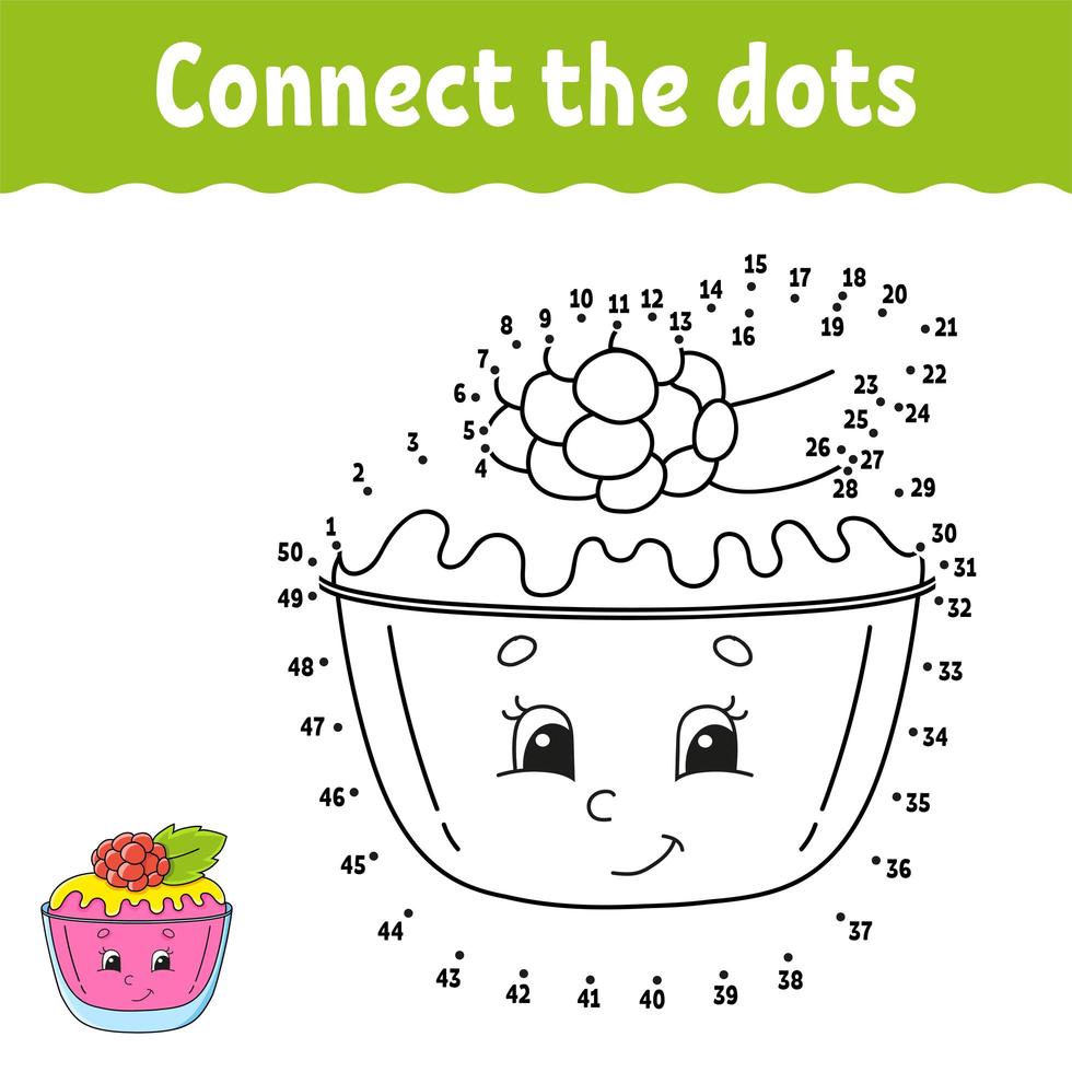 Dot to dot game. Draw a line. For kids. Activity worksheet. Coloring book. With answer. Cartoon character. Vector illustration.