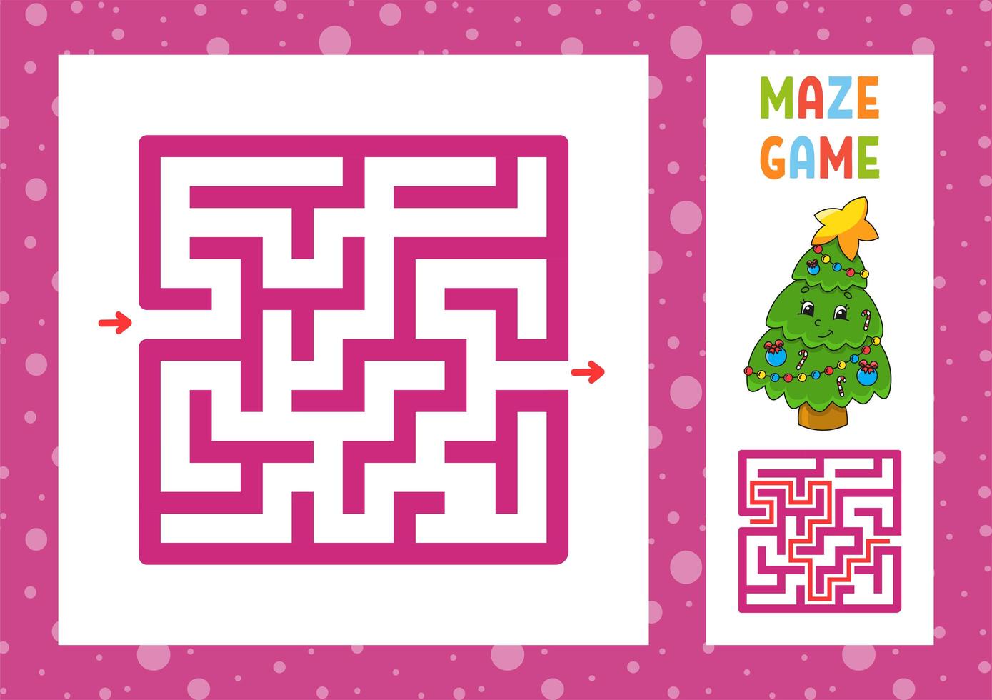 Funny maze. Game for kids. Puzzle for children. Happy character. Labyrinth conundrum. Color vector illustration. Find the right path. With answer. Isolated vector illustration. Cartoon style.