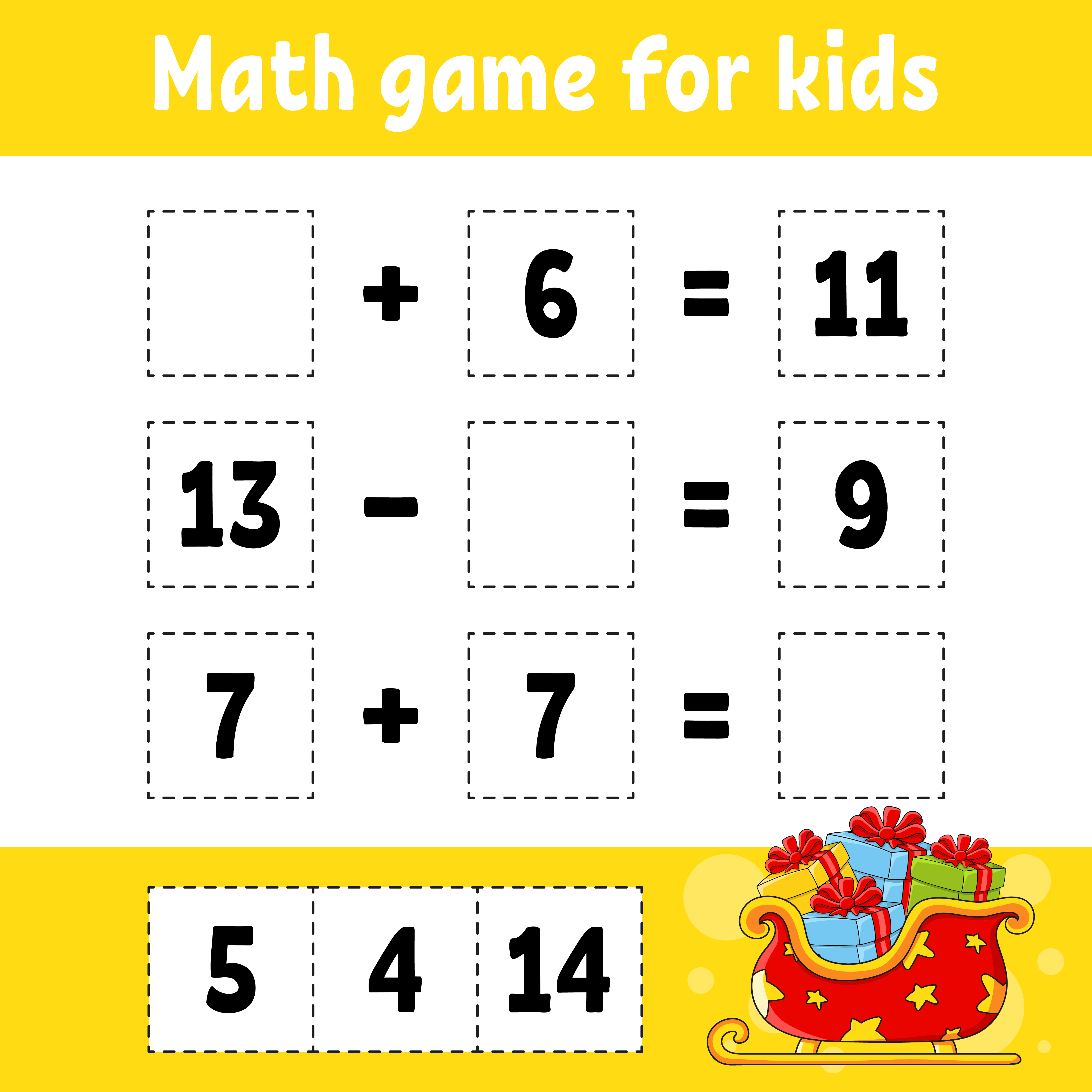Math game for kids. Christmas theme. Education developing worksheet.  Activity page with pictures. Game for children. Color isolated vector  illustration. Funny character. Cartoon style. 3771280 Vector Art at Vecteezy