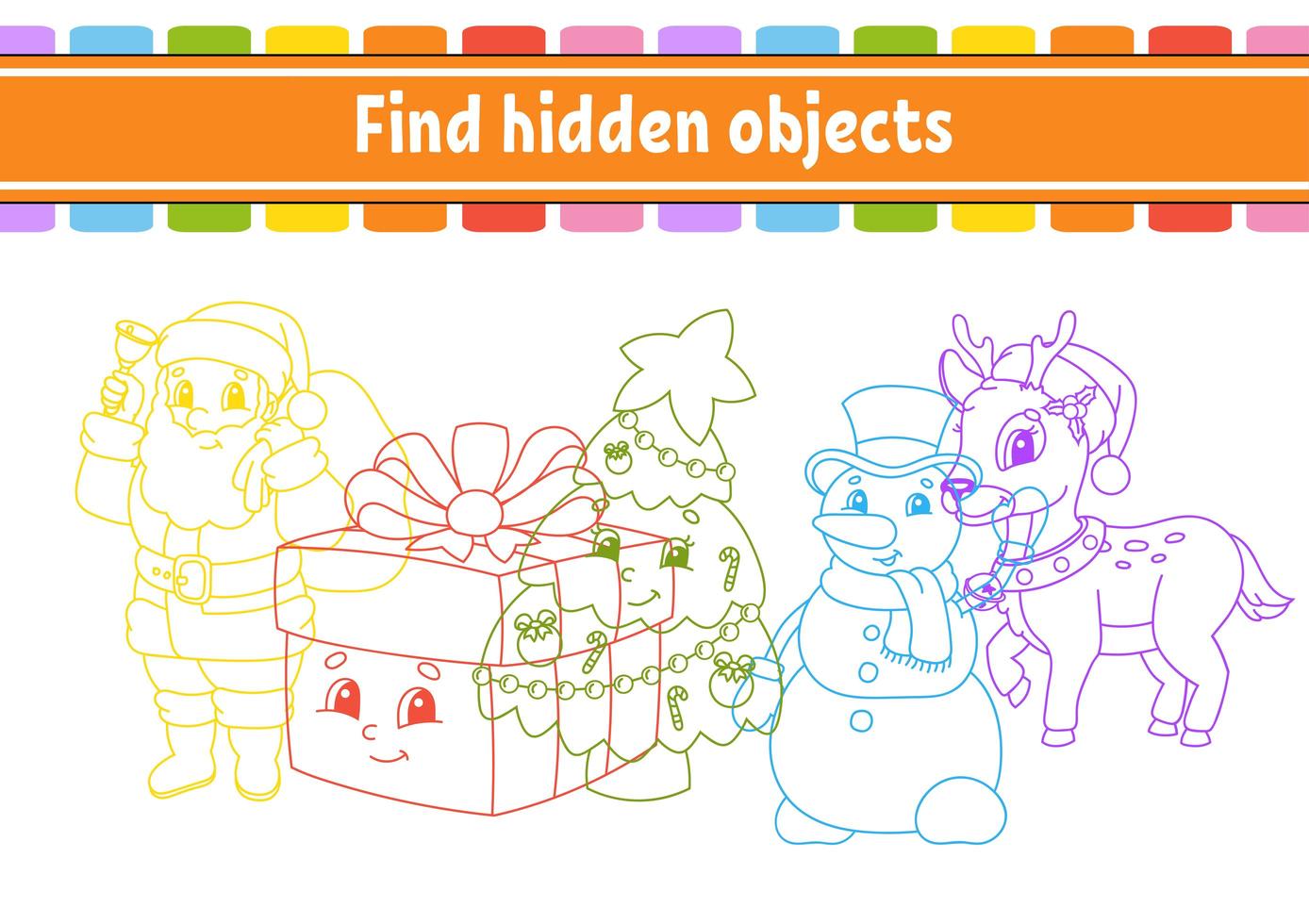 Find hidden object. Education developing worksheet. Activity page with pictures. Color contour. Logical thinking training. Isolated vector illustration. Funny character. Cartoon style.