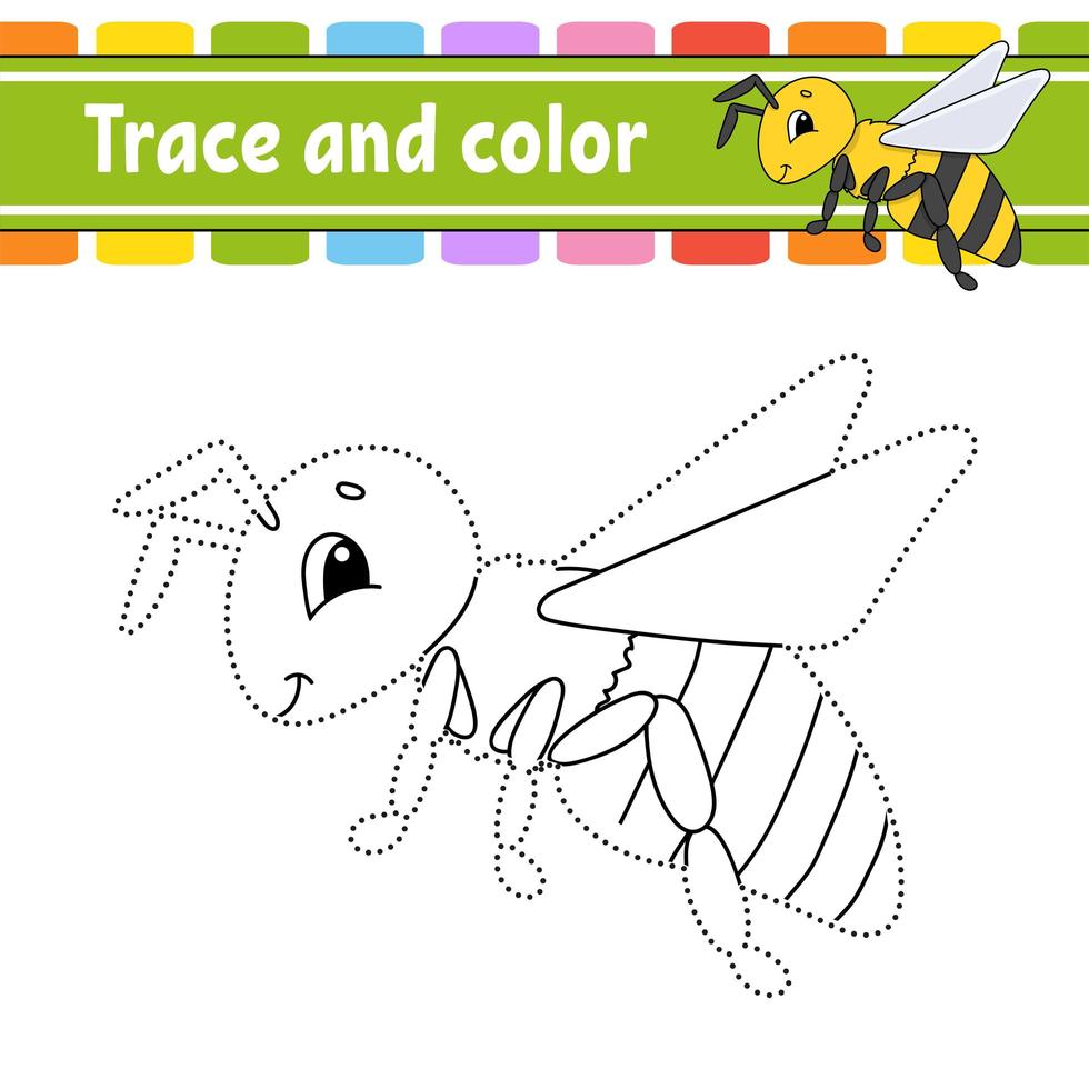 Trace and color. Coloring page for kids. Handwriting practice. Education developing worksheet. Activity page. Game for toddlers. Isolated vector illustration. Cartoon style.