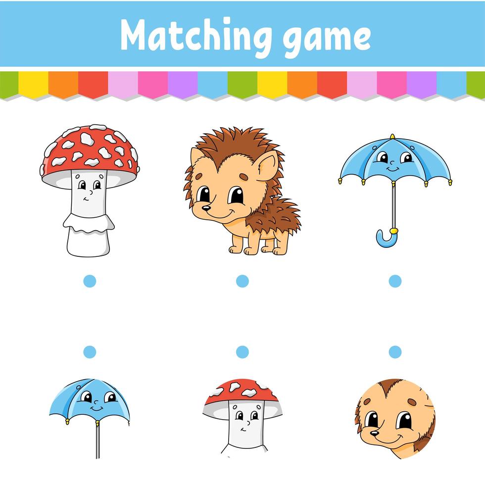 Matching game for kids. Education developing worksheet. Draw a line. Activity page. Cartoon character. Autumn theme. vector