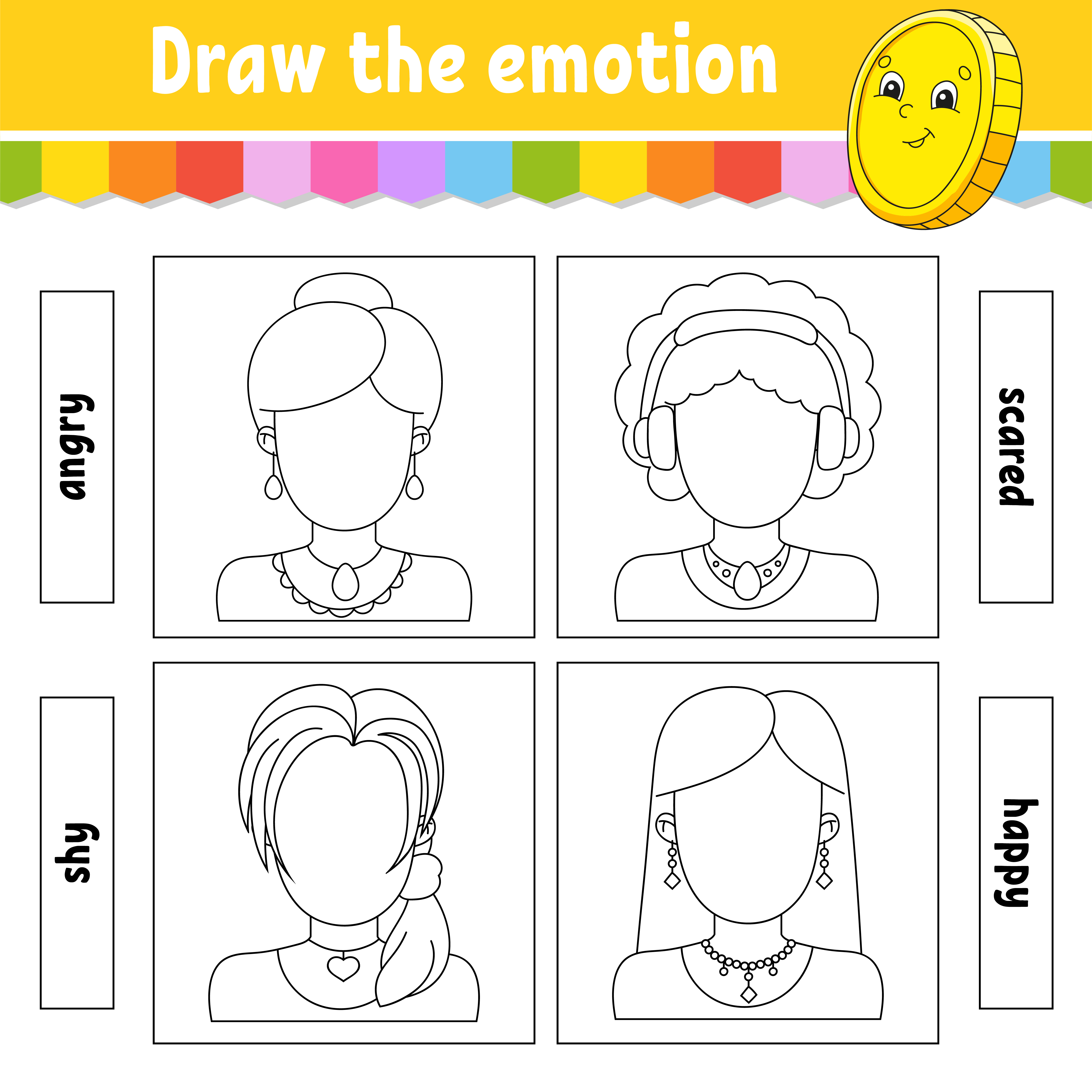 draw the emotion worksheet complete the face coloring book for kids cheerful character vector illustration black contour silhouette isolated on white background 3771519 vector art at vecteezy