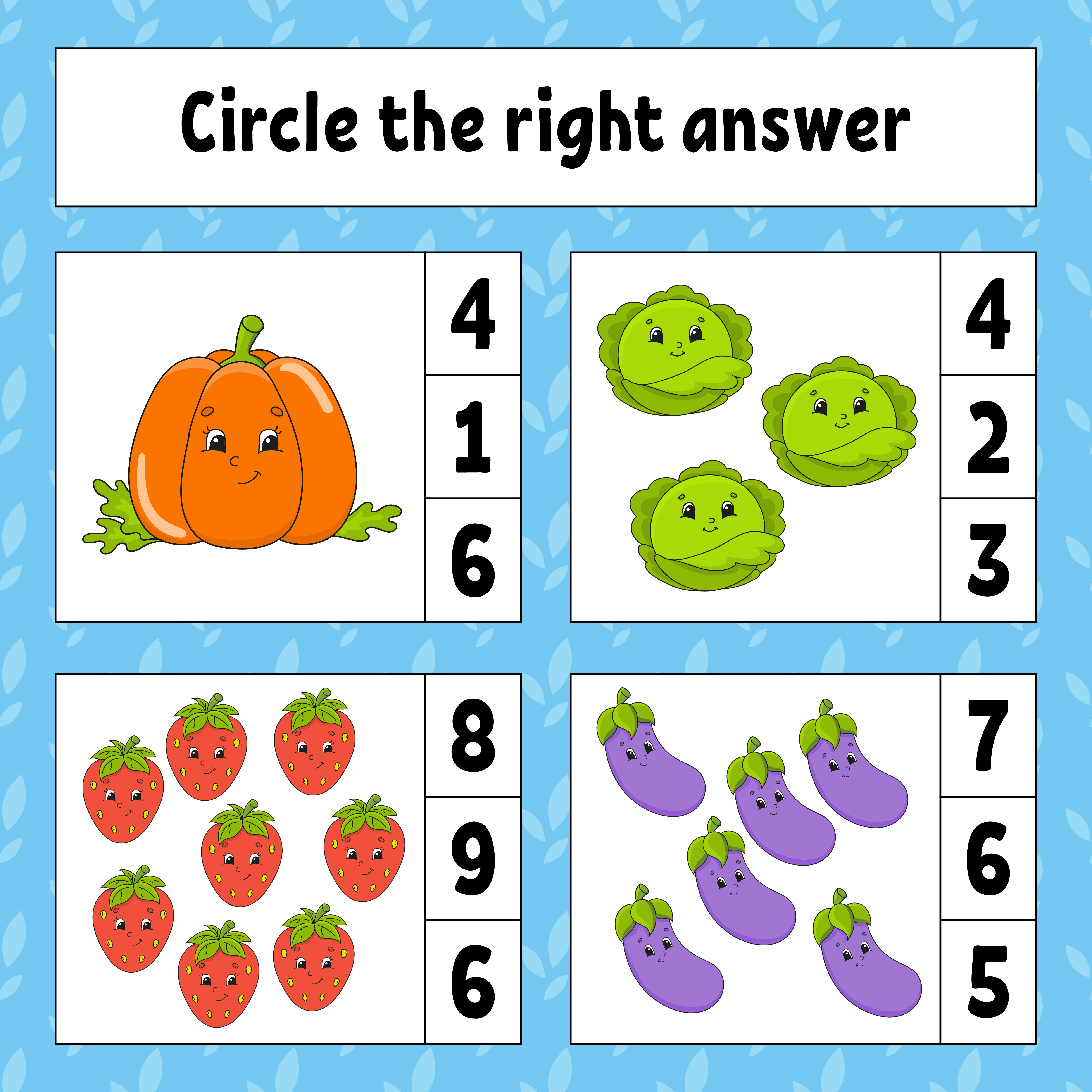 circle the right answer education developing worksheet activity page with pictures fruits and vegetables game for children color isolated vector illustration funny character cartoon style 3771574 vector art at vecteezy