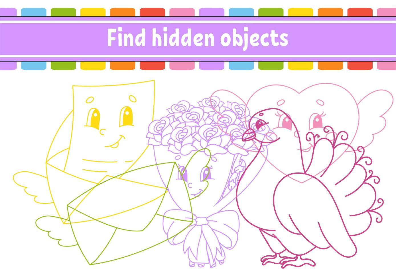 Find hidden object. Education developing worksheet. Activity page with pictures. Color contour. Logical thinking training. Isolated vector illustration. Funny character. Cartoon style.