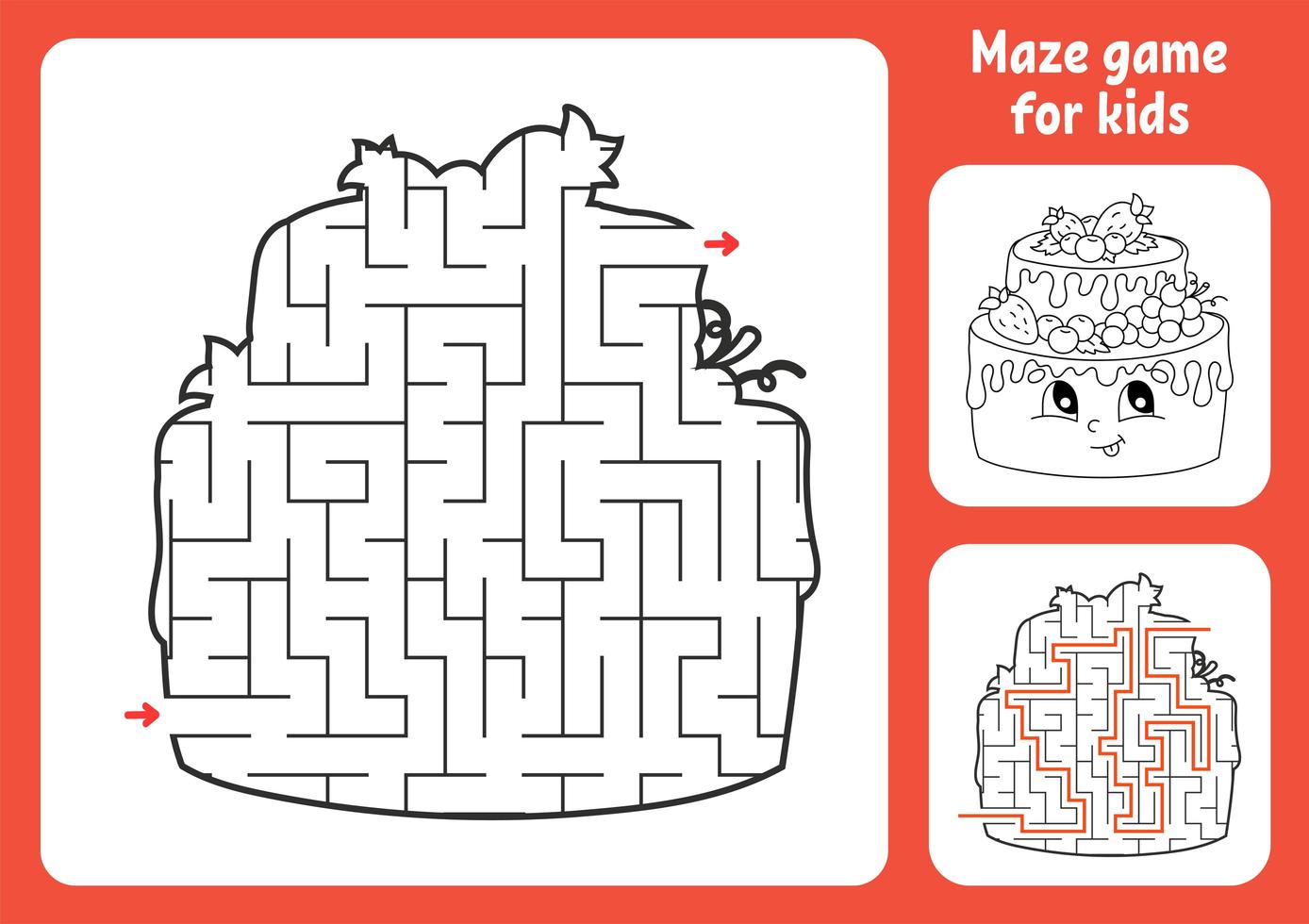 Abstract maze. Game for kids. Puzzle for children. Labyrinth conundrum. Find the right path. Education worksheet. With answer. vector