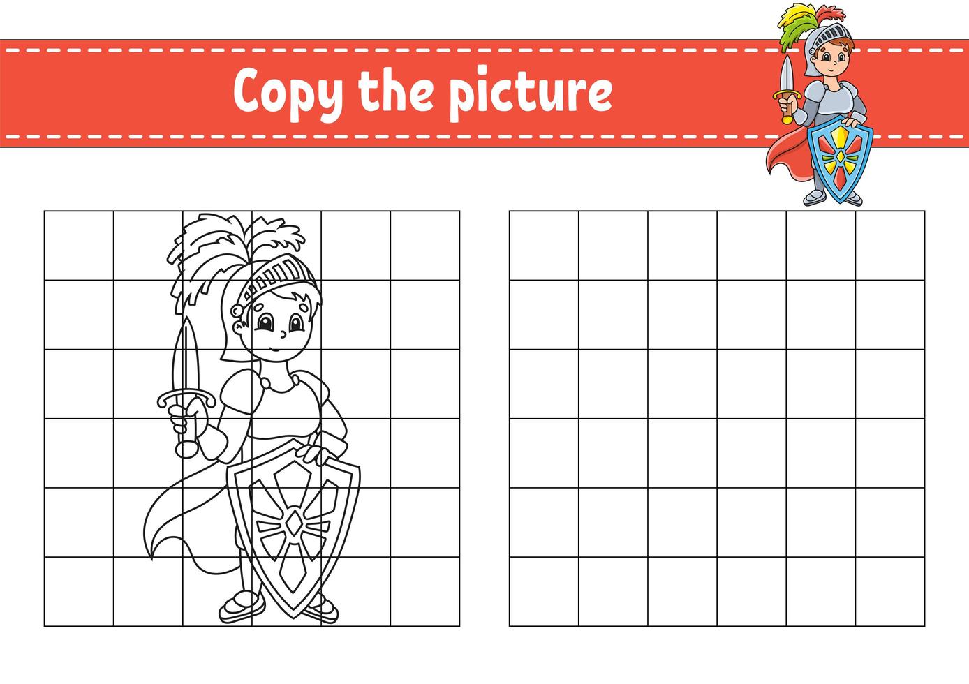 Copy the picture. Coloring book pages for kids. Education developing worksheet. Game for children. Handwriting practice. Cartoon character. vector