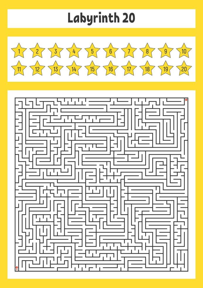 Square maze. Game for kids. Puzzle for children. Labyrinth conundrum. Color vector illustration. Find the right path. The development of logical and spatial thinking.