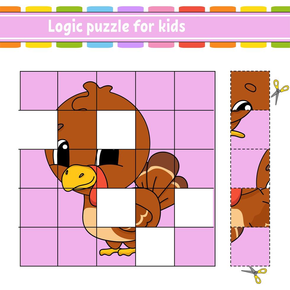 Logic puzzle for kids. Turkey bird. Education developing worksheet. Learning game for children. Activity page. Simple flat isolated vector illustration in cute cartoon style.