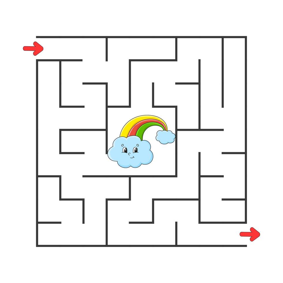 Square maze. Game for kids. Puzzle for children. Cartoon character. Labyrinth conundrum. Color vector illustration. Find the right path. The development of logical and spatial thinking.