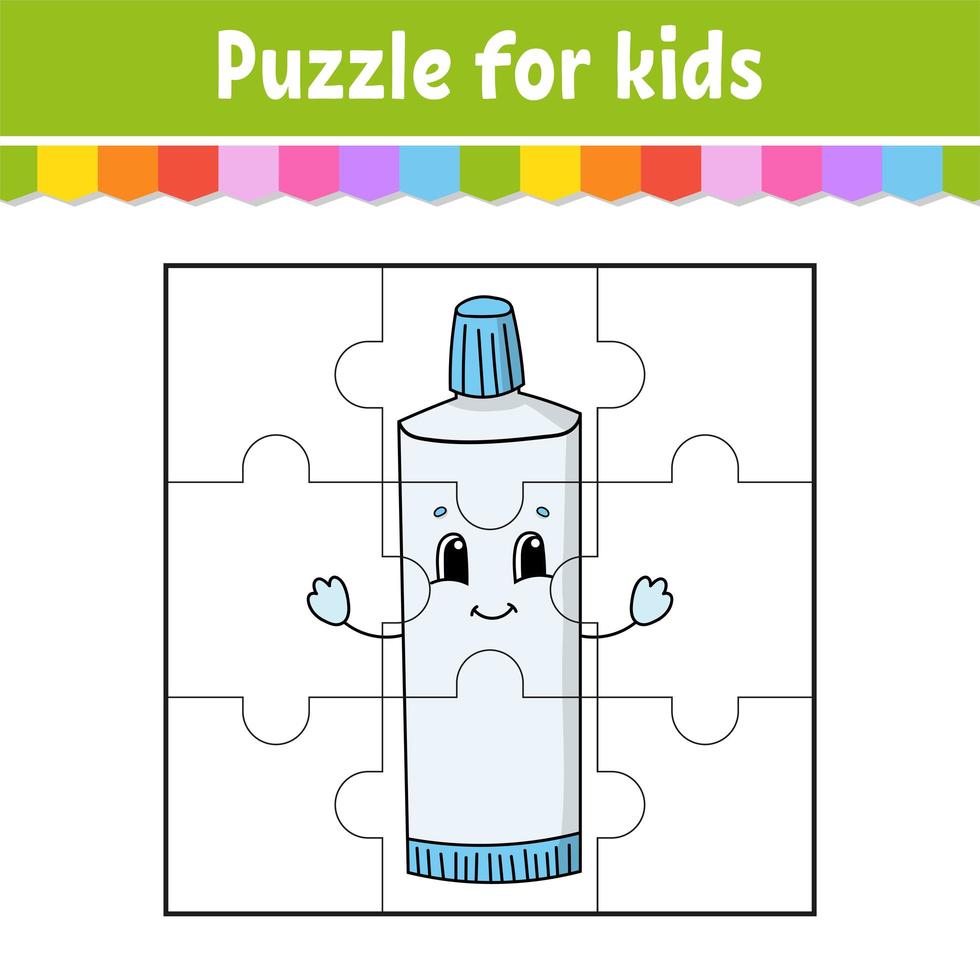 Puzzle game for kids. Jigsaw pieces. Color worksheet. Activity page.Isolated vector illustration. Cartoon style.