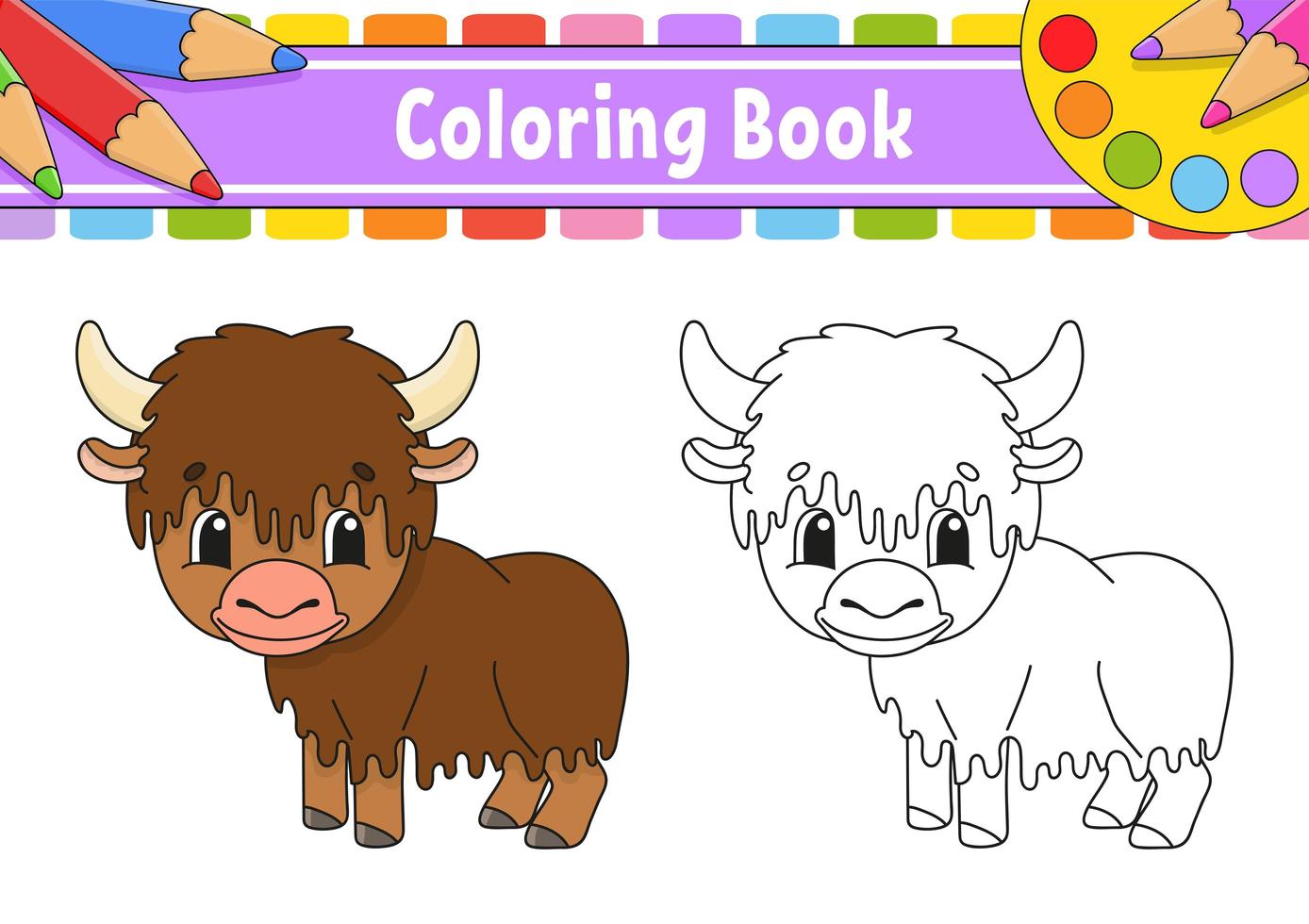 Coloring book for kids. Cheerful character. Vector color illustration. Cute cartoon style. Fantasy page for children. Black contour silhouette. Isolated on white background.