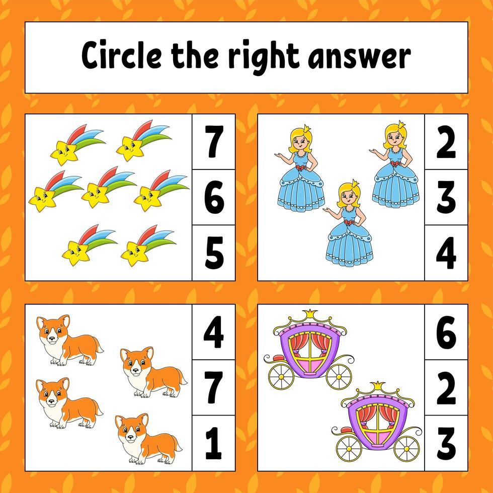 Circle the right answer. Education developing worksheet. Activity page with pictures. Game for children. Color isolated vector illustration. Funny character. Cartoon style.