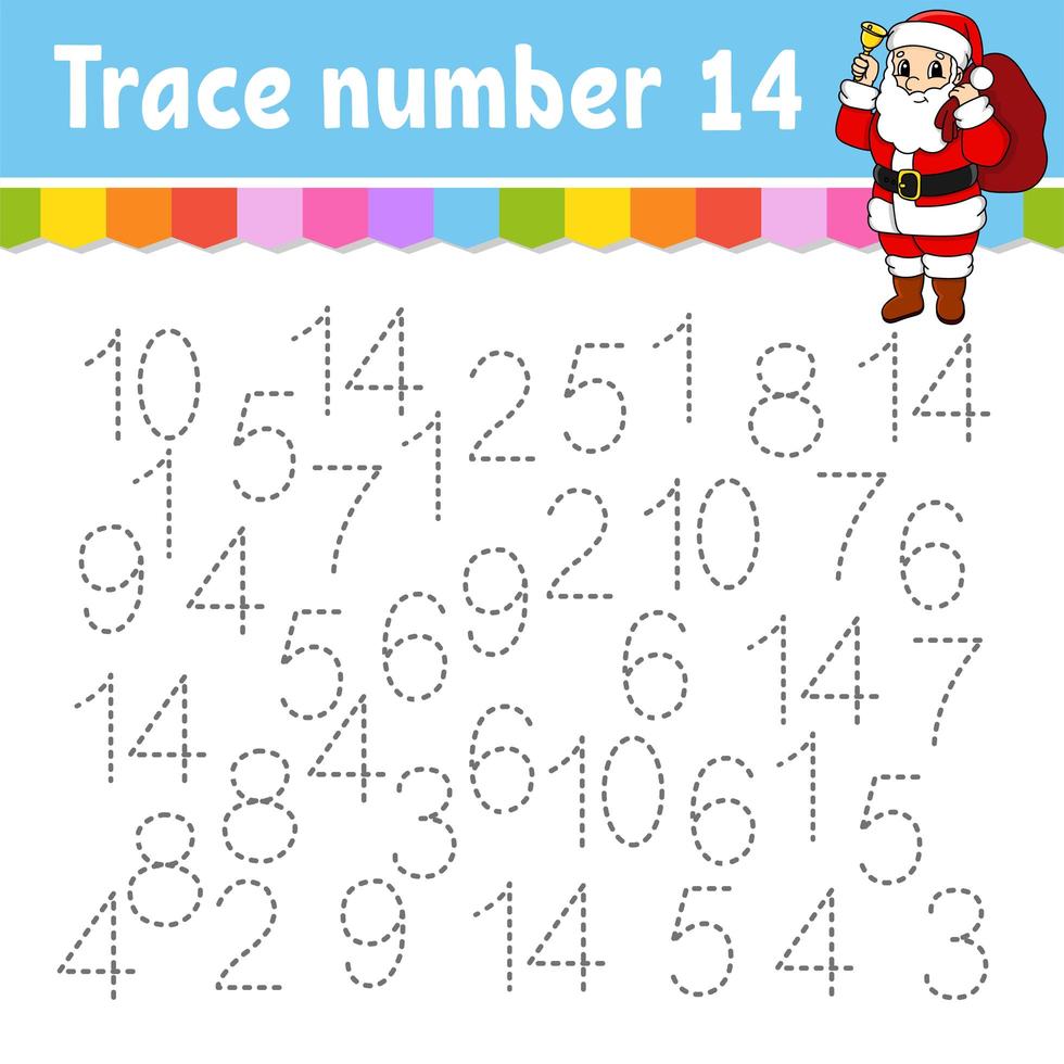 Trace number . Handwriting practice. Learning numbers for kids. Education developing worksheet. Activity page. Game for toddlers and preschoolers. Isolated vector illustration in cute cartoon style.