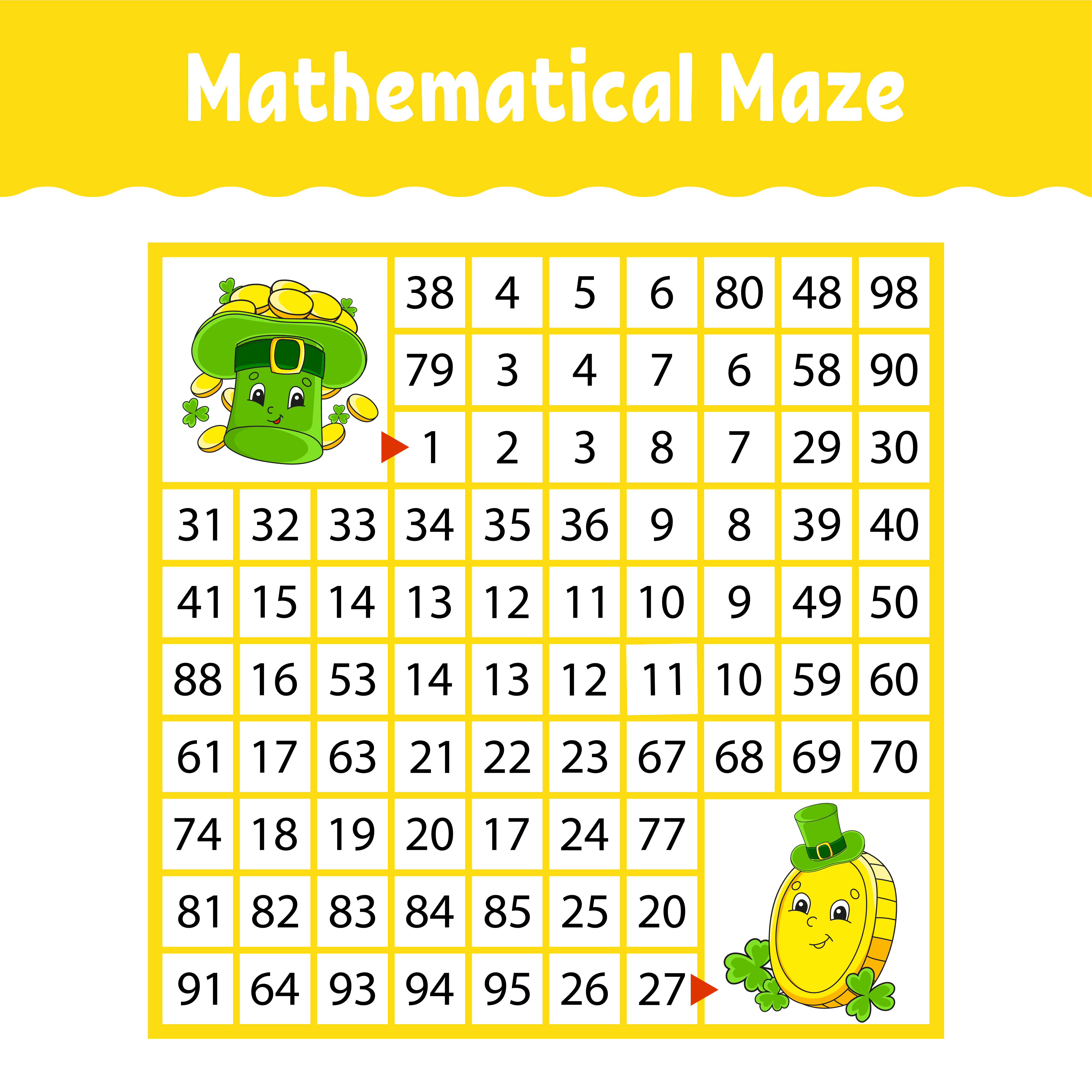 Mathematical square maze. Game for kids. Number labyrinth ...