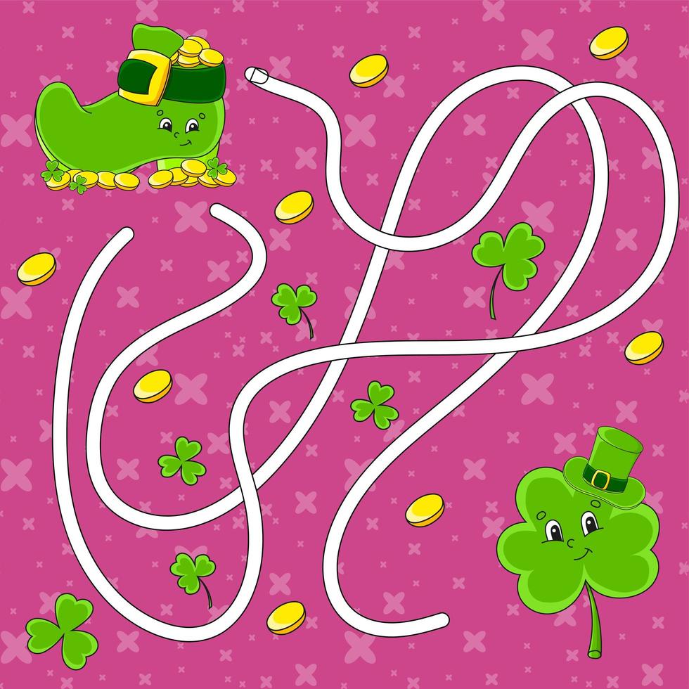 Maze. Game for kids. Labyrinth conundrum. Education developing worksheet. Puzzle for children. Activity page. Cartoon character. Color vector illustration. St. Patrick's day.