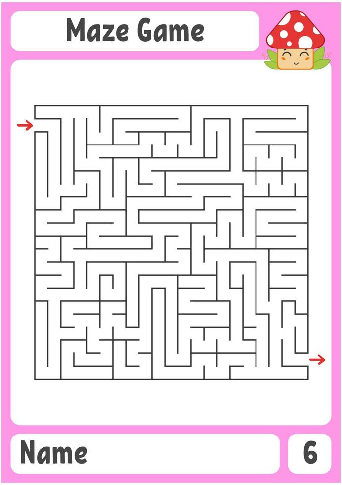 Square maze. Game for kids. Puzzle for children. Labyrinth conundrum. Color vector illustration. Find the right path. The development of logical and spatial thinking.