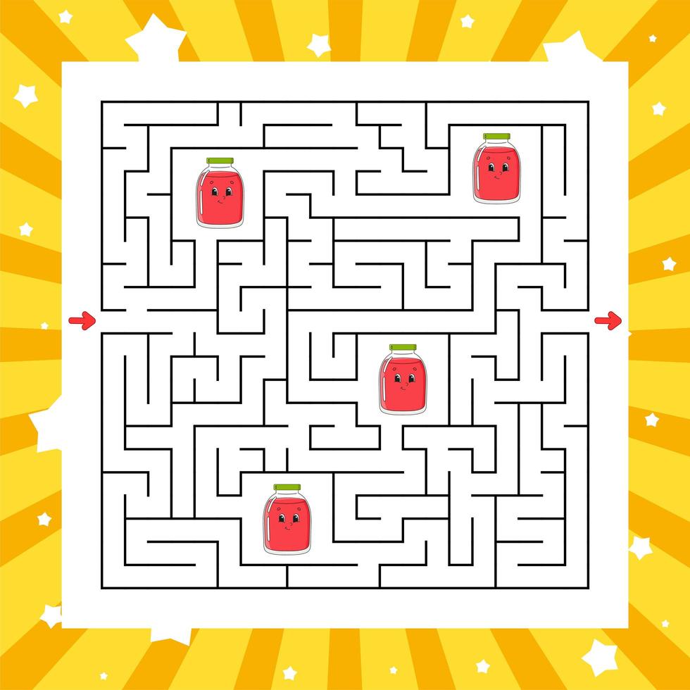 Square maze. Game for kids. Puzzle for children. Labyrinth conundrum. Color vector illustration. Find the right path. Isolated vector illustration. Cartoon character.