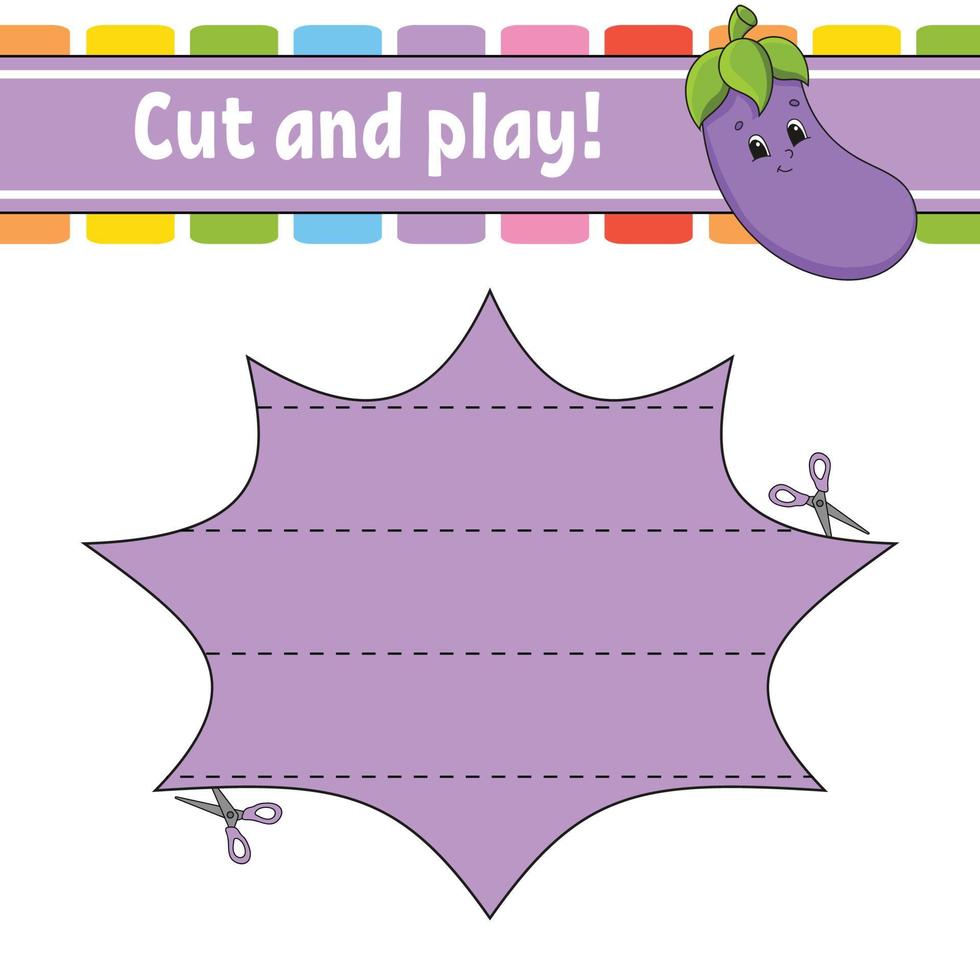 Cut and play. Logic puzzle for kids. Education developing worksheet. Learning game. Activity page. Cutting practice for preschool. Simple flat isolated vector illustration in cute cartoon style.