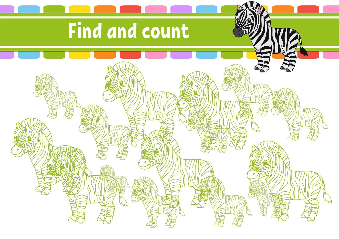 Find and count. Education developing worksheet. Activity page with pictures. Puzzle game for children. Logical thinking training. Isolated vector illustration. Funny character. Cartoon style.