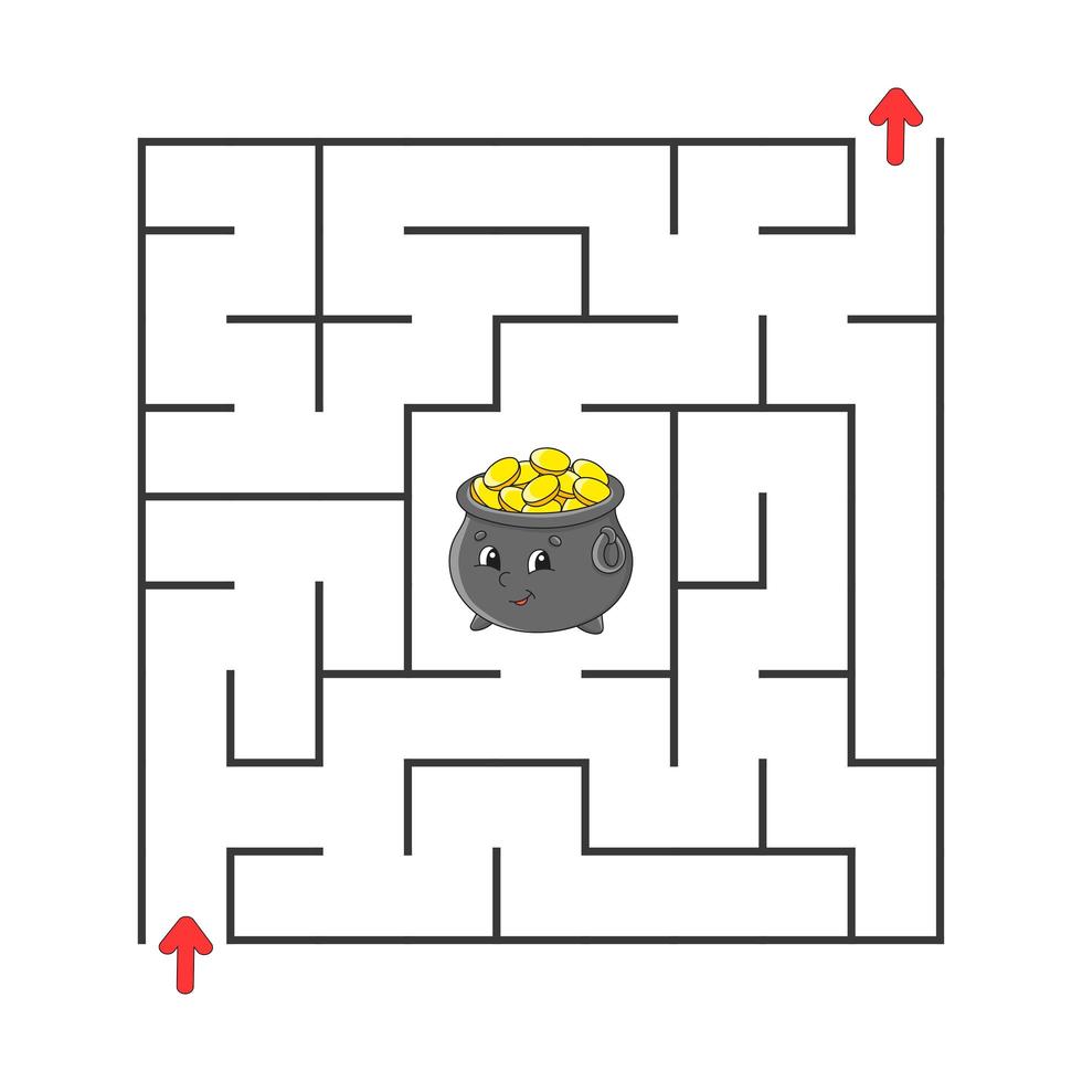 Square maze. Game for kids. Puzzle for children. Cartoon character. Labyrinth conundrum. Color vector illustration. Find the right path. The development of logical and spatial thinking.