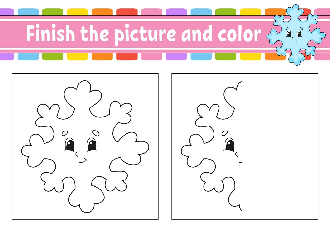 Finish the picture and color. Christmas theme. Cartoon character isolated on white background. For kids education. Activity worksheet. vector