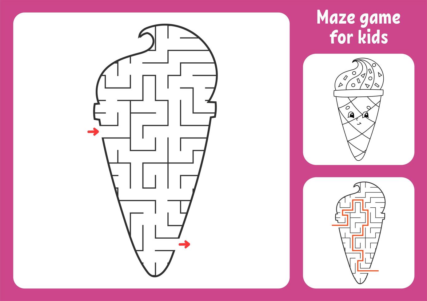 Abstract maze. Game for kids. Puzzle for children. Labyrinth conundrum. Find the right path. Education worksheet. With answer. vector