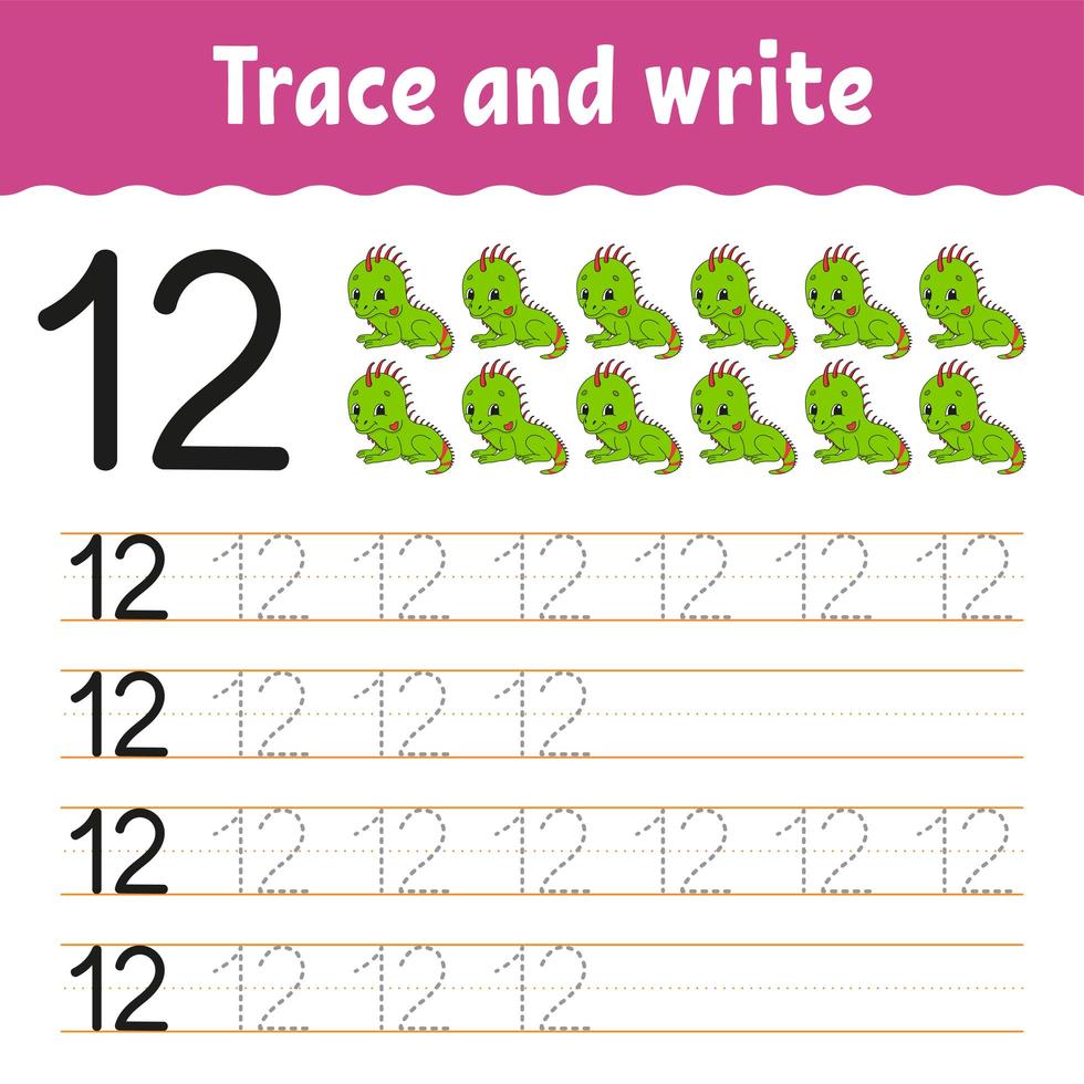 Trace and write. Handwriting practice. Learning numbers for kids. Education developing worksheet. Activity page. Game for toddlers and preschoolers. Isolated vector illustration in cute cartoon style.