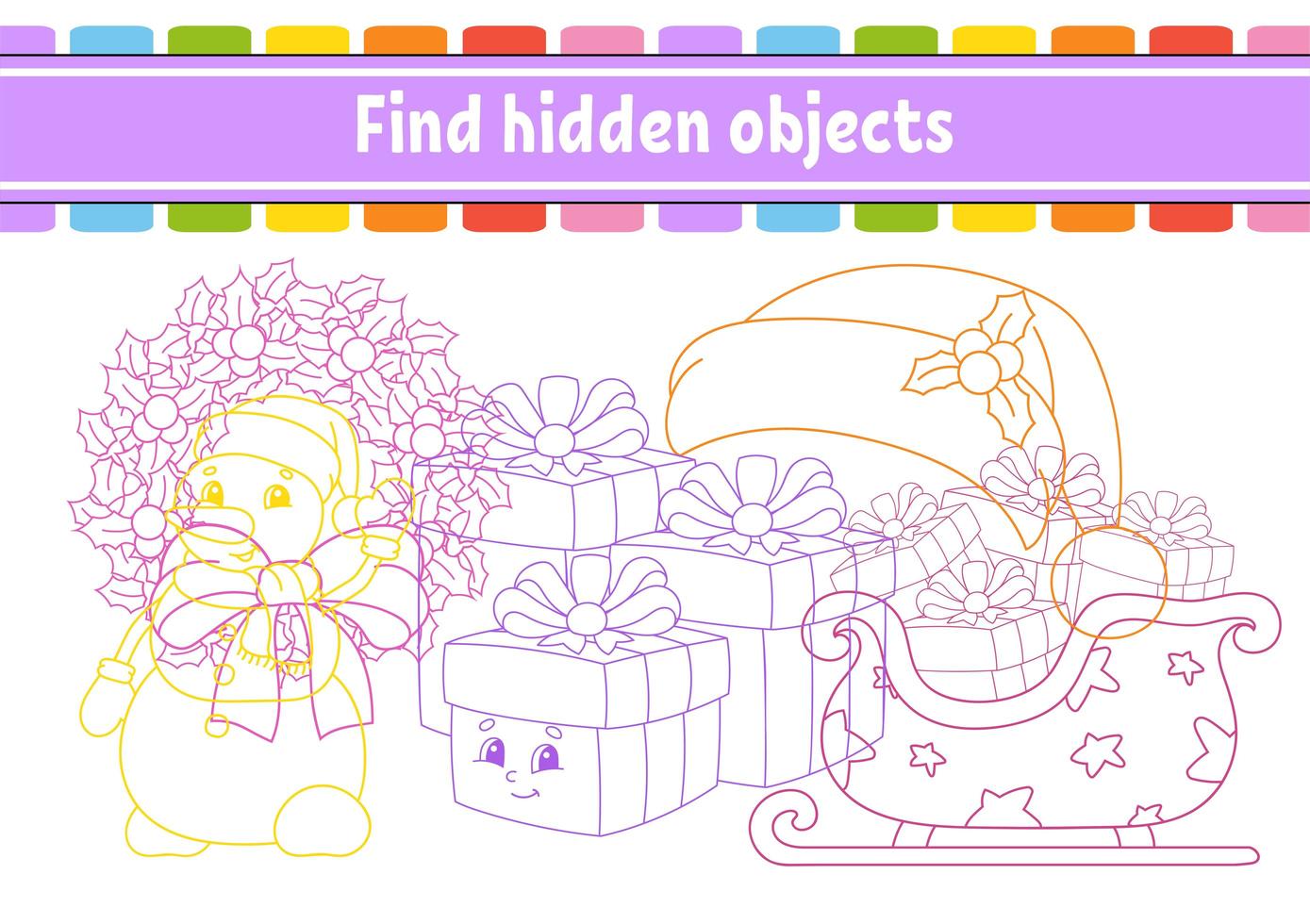 Find hidden object. Education developing worksheet. Activity page with pictures. Color contour. Logical thinking training. Isolated vector illustration. Funny character. Cartoon style.