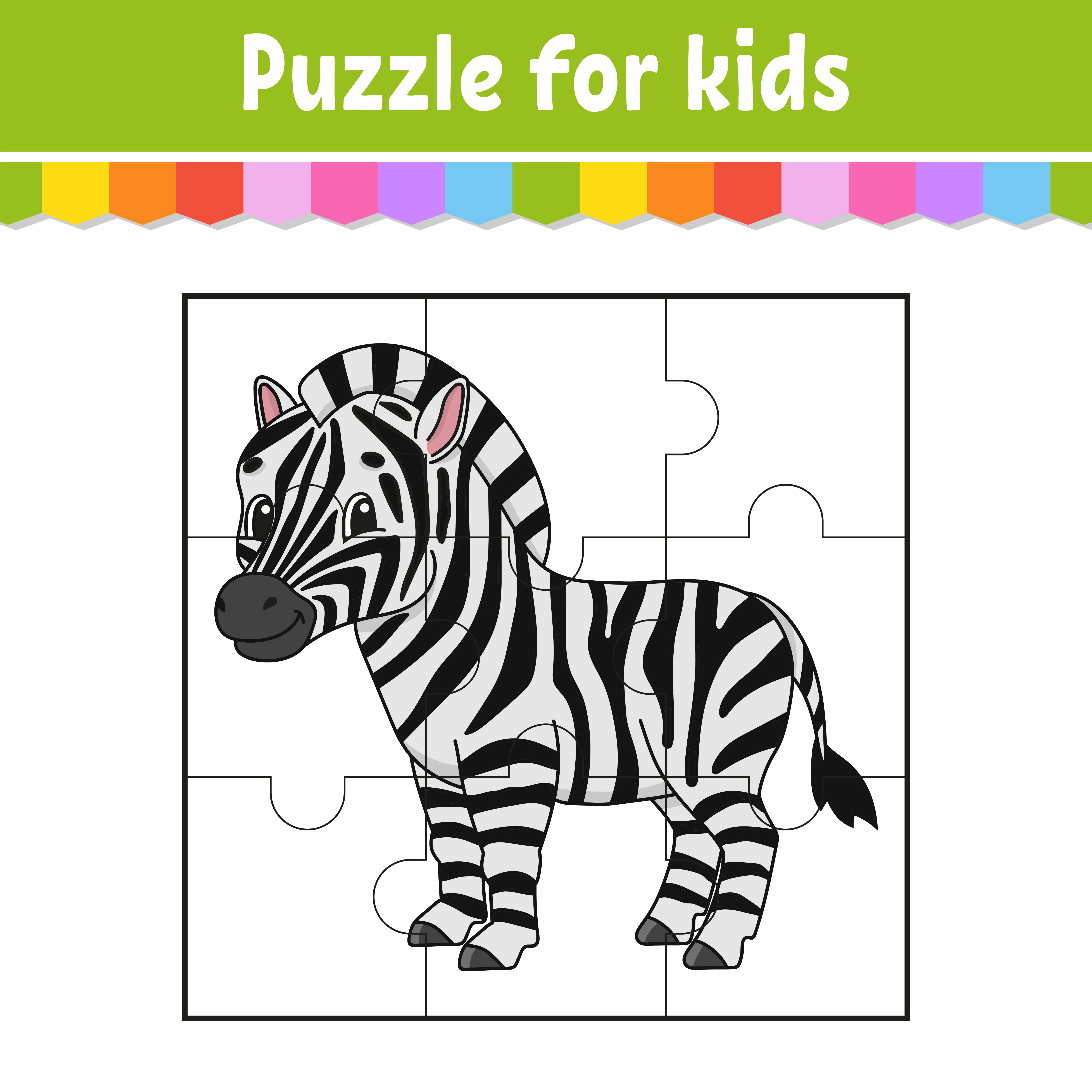 Puzzle game for kids. Cute zebra. Education worksheet. Color activity