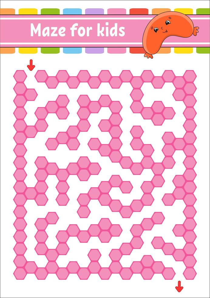 Rectangular color maze. Game for kids. Funny labyrinth. Education developing worksheet. Activity page. Puzzle for children. Cartoon character. Logical conundrum. Vector illustration.