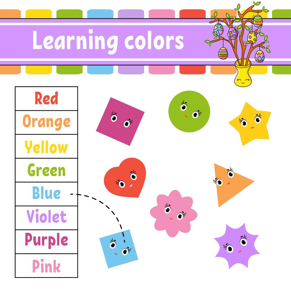 Learning colors. Education developing worksheet. Easter egg tree. Activity page with pictures. Game for children. Isolated vector illustration. Funny character. Cartoon style.