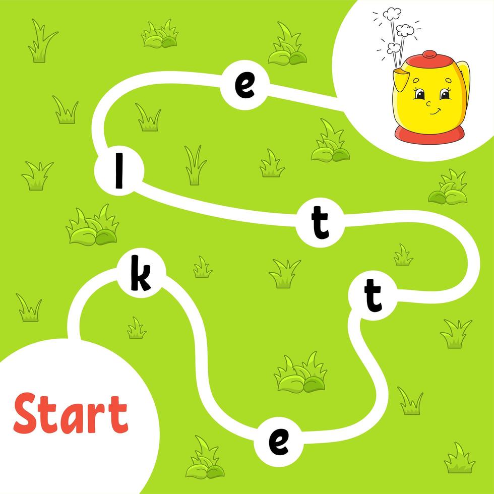 Logic puzzle game. Learning words for kids. Find the hidden name. Education developing worksheet. Activity page for study English. Isolated vector illustration. Cartoon style.