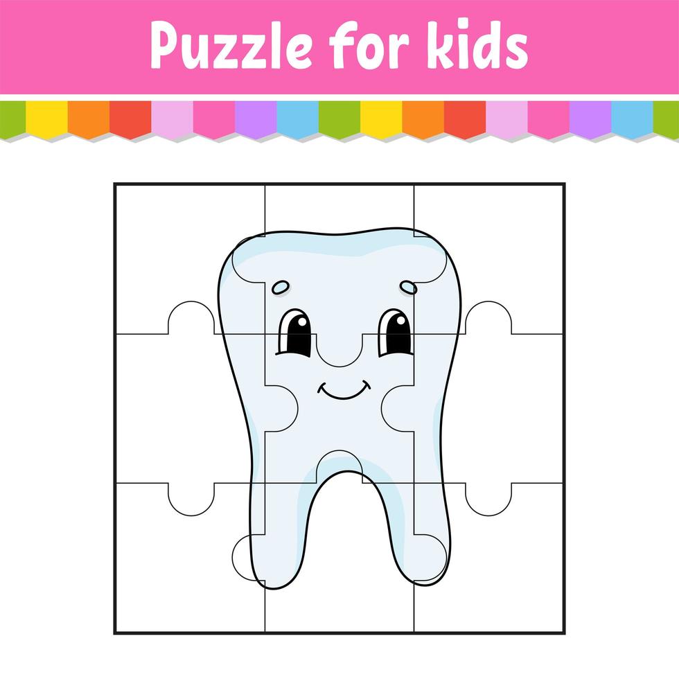 Puzzle game for kids. Jigsaw pieces. Color worksheet. Activity page.Isolated vector illustration. Cartoon style.