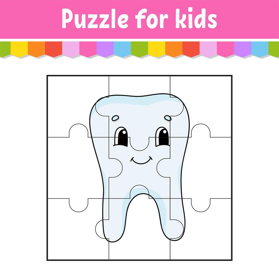 Puzzle game for kids. Jigsaw pieces. Color worksheet. Activity page.Isolated vector illustration. Cartoon style.