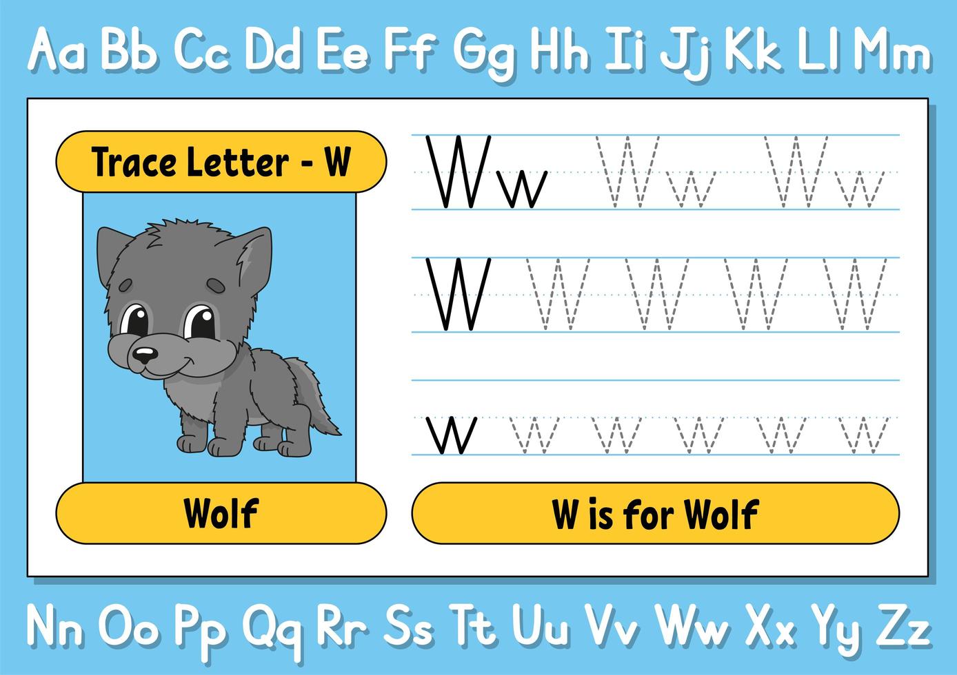trazar letras. Practica de la escritura. hoja de trabajo de rastreo para niños. aprender el alfabeto. lindo personaje. ilustración vectorial. estilo de dibujos animados. vector