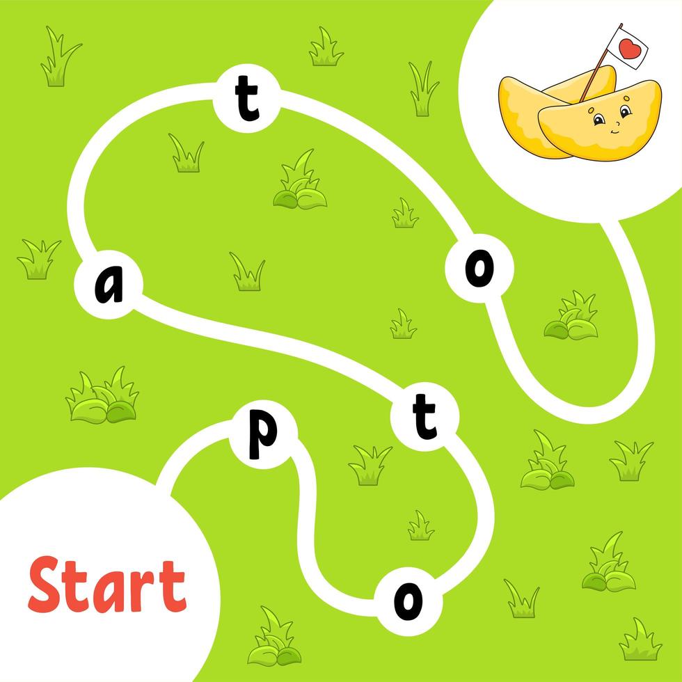 Logic puzzle game. Learning words for kids. Find the hidden name. Education developing worksheet. Activity page for study English. Isolated vector illustration. Cartoon style.
