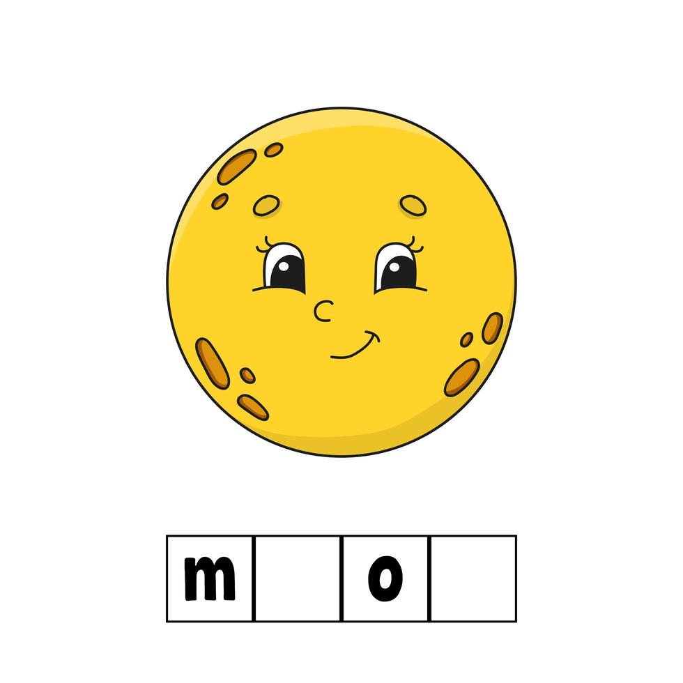 Words puzzle, moon. Education developing worksheet. Learning game for kids. Color activity page. Puzzle for children. Riddle for preschool. Simple flat isolated vector illustration.