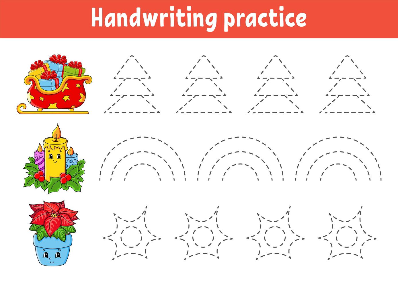 Handwriting pactice. Christmas theme. Education developing worksheet. Activity page. Color game for children. Isolated vector illustration. Cartoon character.