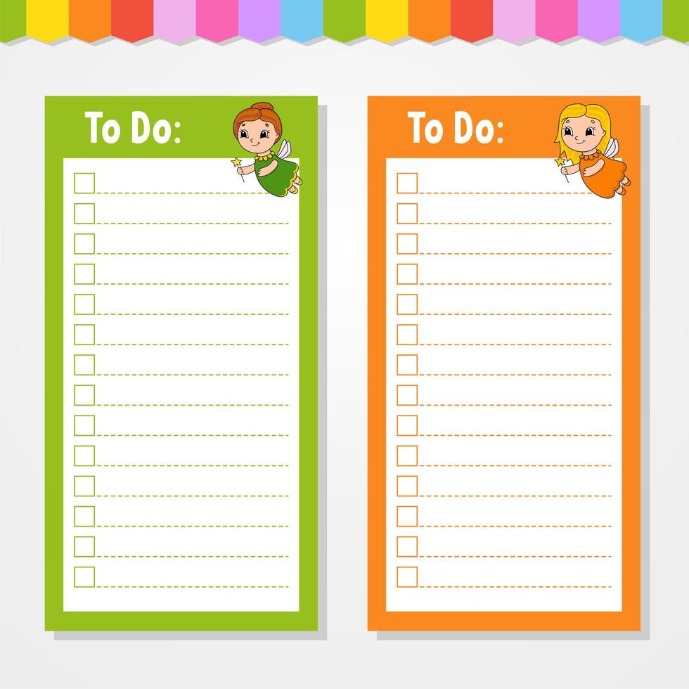 To do list for kids. Empty template. The rectangular shape. Isolated color vector illustration. Funny character. Cartoon style. For the diary, notebook, bookmark.