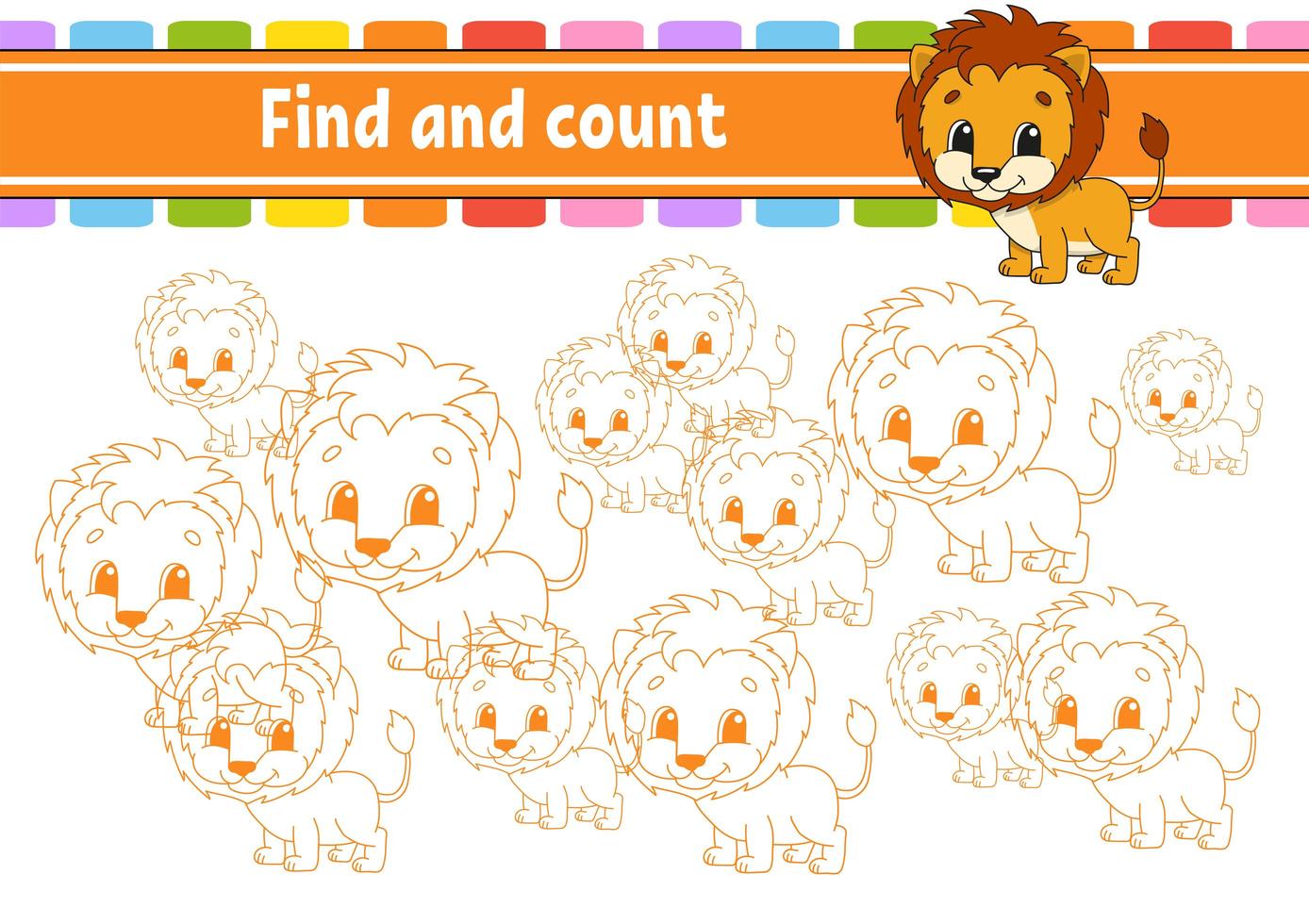 Find and count. Education developing worksheet. Activity page with pictures. Puzzle game for children. Logical thinking training. Isolated vector illustration. Funny character. Cartoon style.