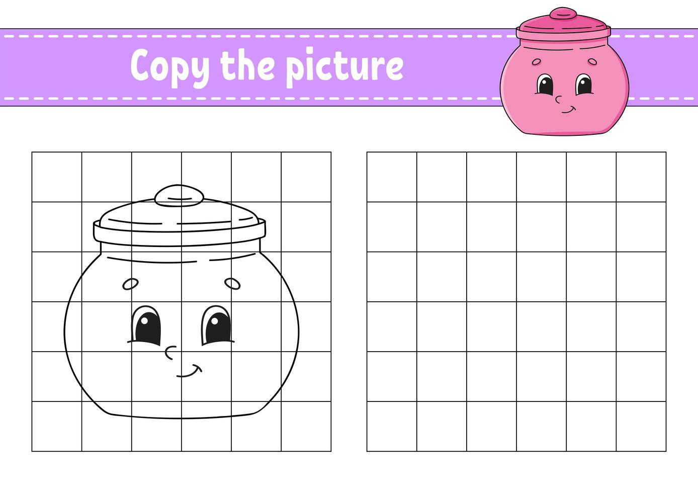 Copy the picture. Sugar bowl. Coloring book pages for kids. Education developing worksheet. Game for children. Handwriting practice. Catoon character. vector