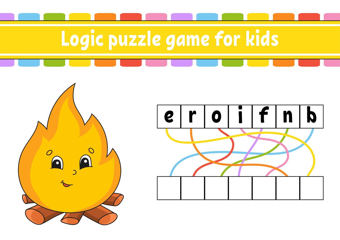 Logic puzzle game. Learning words for kids. Find the hidden name. Worksheet, Activity page. English game. Isolated vector illustration. Cartoon character.