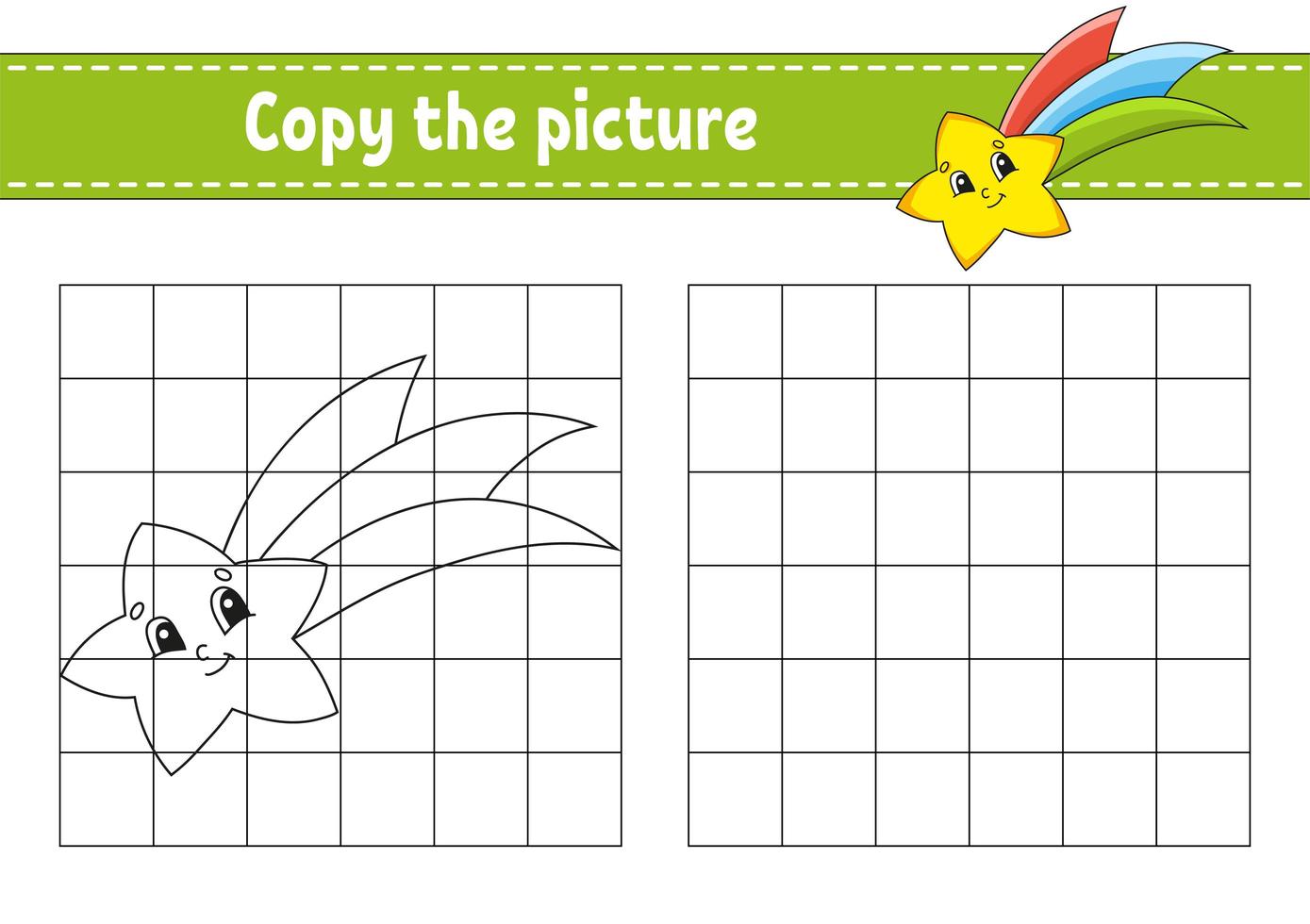 Copy the picture. Coloring book pages for kids. Education developing worksheet. Game for children. Handwriting practice. Cartoon character. vector