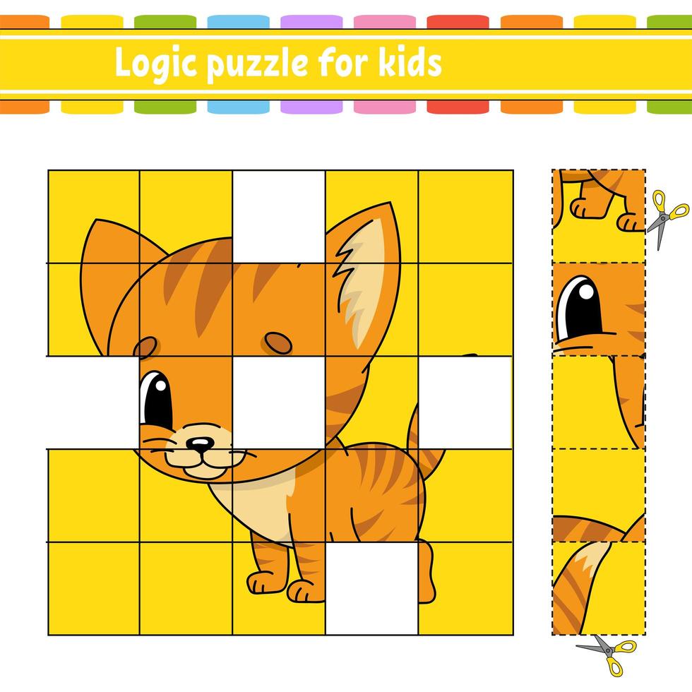 Logic puzzle for kids. Cat animal. Education developing worksheet. Learning game for children. Activity page. Simple flat isolated vector illustration in cute cartoon style.