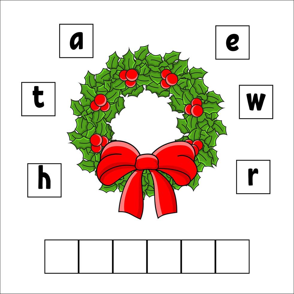 Words puzzle. Wreath. Education developing worksheet. Learning game for kids. Activity page. Puzzle for children. Riddle for preschool. Vector illustration in cute cartoon style.